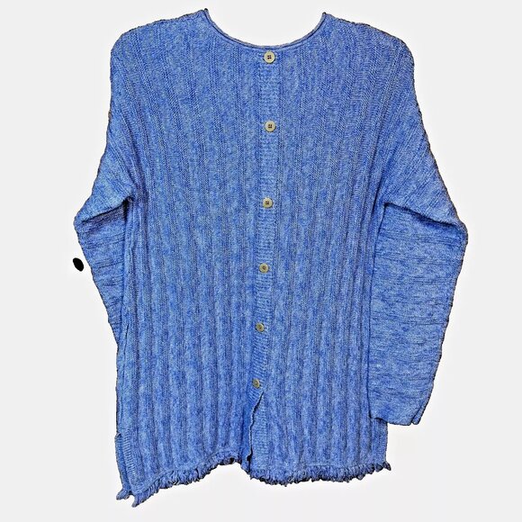 J Jill Knit Tunic Fringe Hem Faux Button Back Marled Sweater Azure Blue Size M - Picture 4 of 10